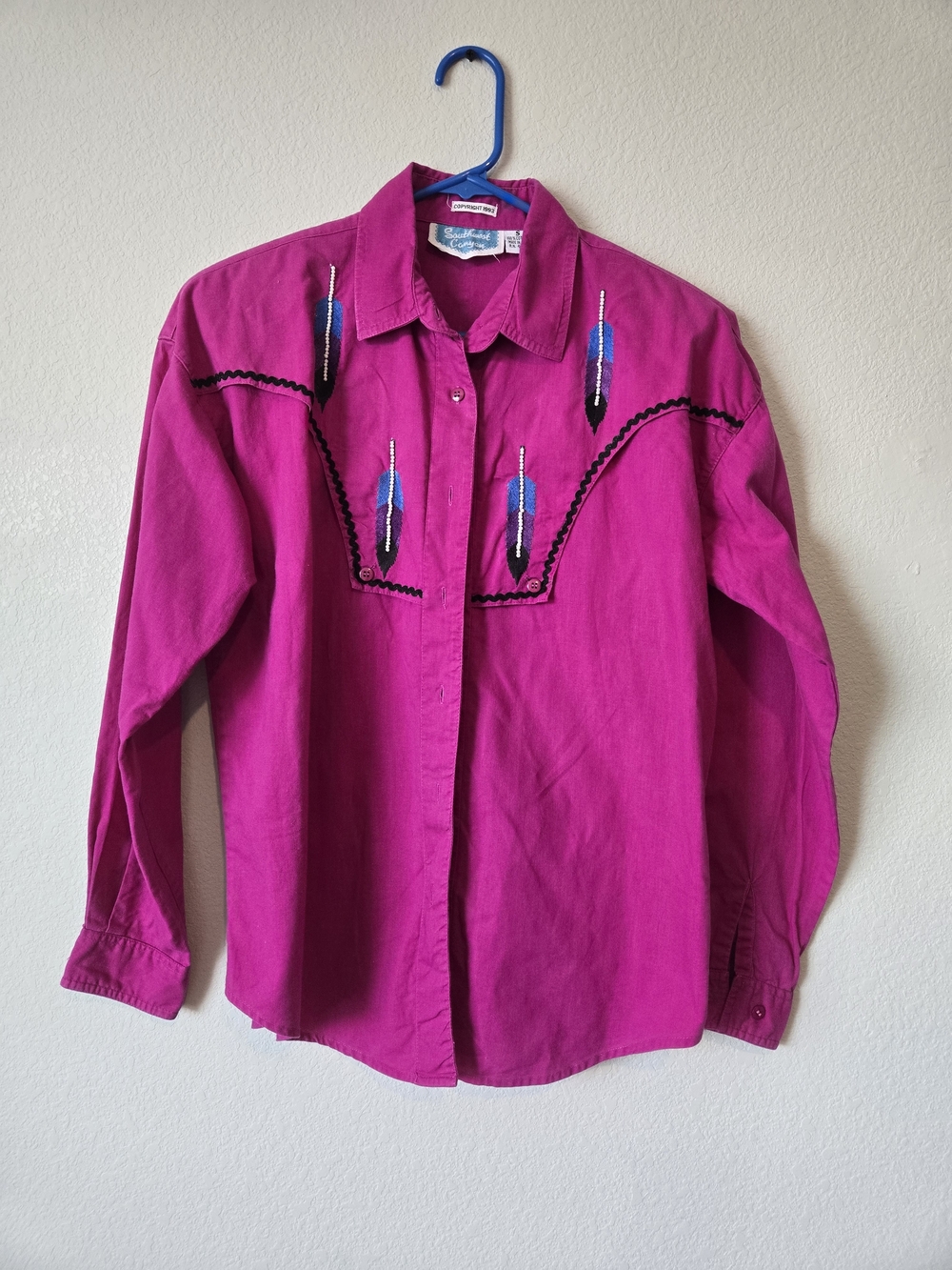 Southwest Canyon Women's S Pink Cotton Western Button-Up Embroidered Shirt Rodeo